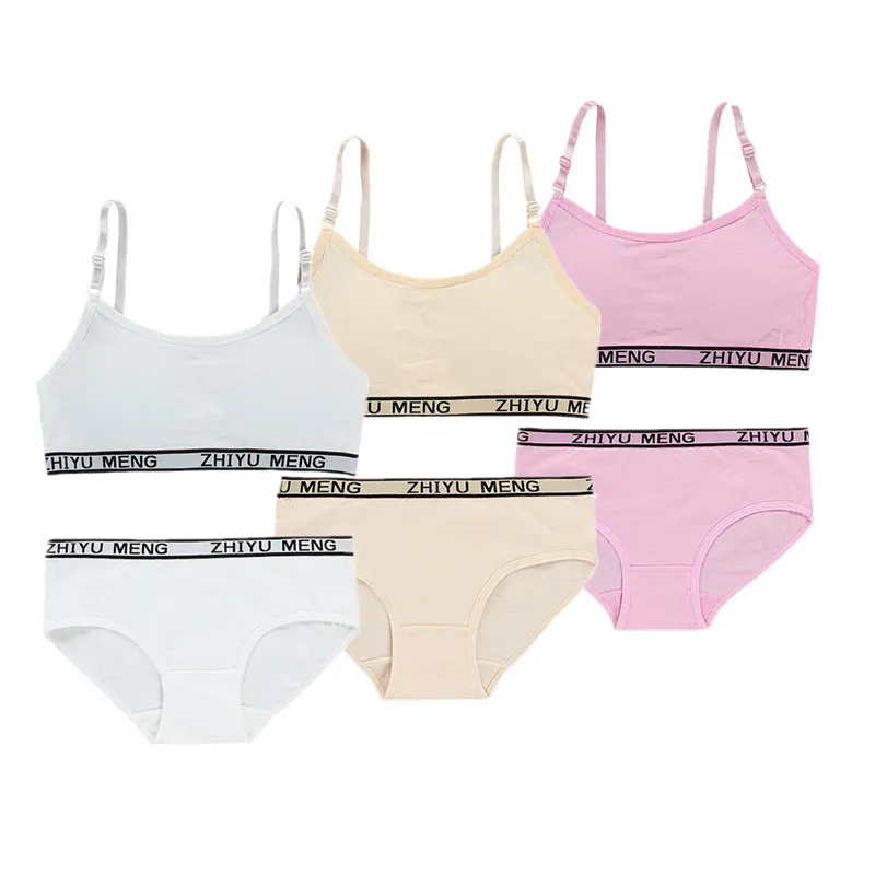 Teenagers Girls Lingerie Cotton Underwear Sets Kids Young Girls Training Bras Puberty Students Bra Vest Brassiere Panties