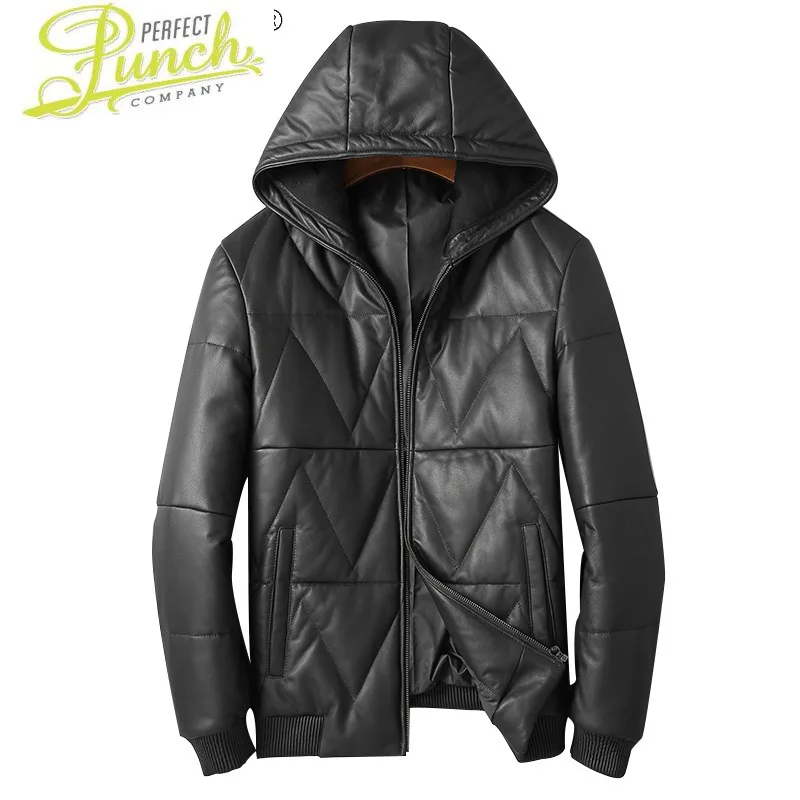 

Winer 2021 Warm Genuine Leather Jacket Men Real Sheepskin Jacket Mens Hooded Black Down Coats Casual Ropa Hombre SQQ302