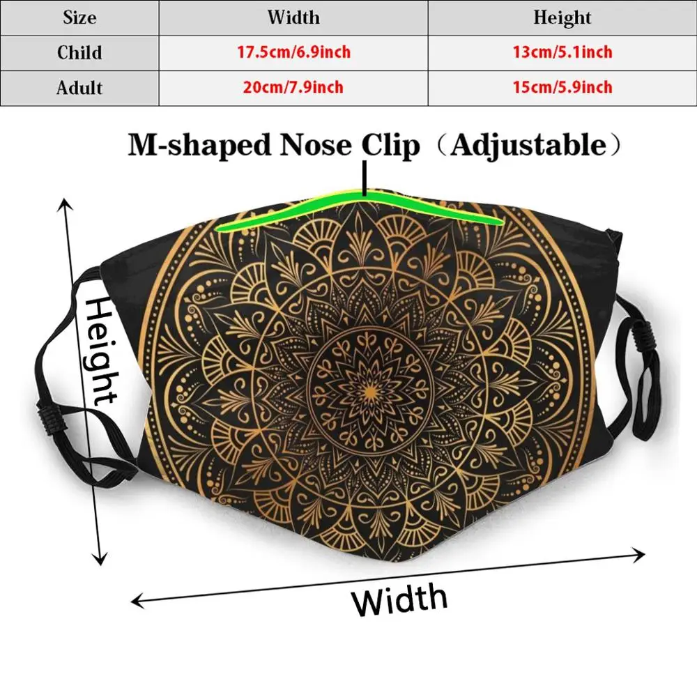 Mandala Adult Kids Anti Dust Pm2.5 Filter Diy Mask Luxury Geometric Black Gold Etnic Round Brown Mandala Elegant King Oriental