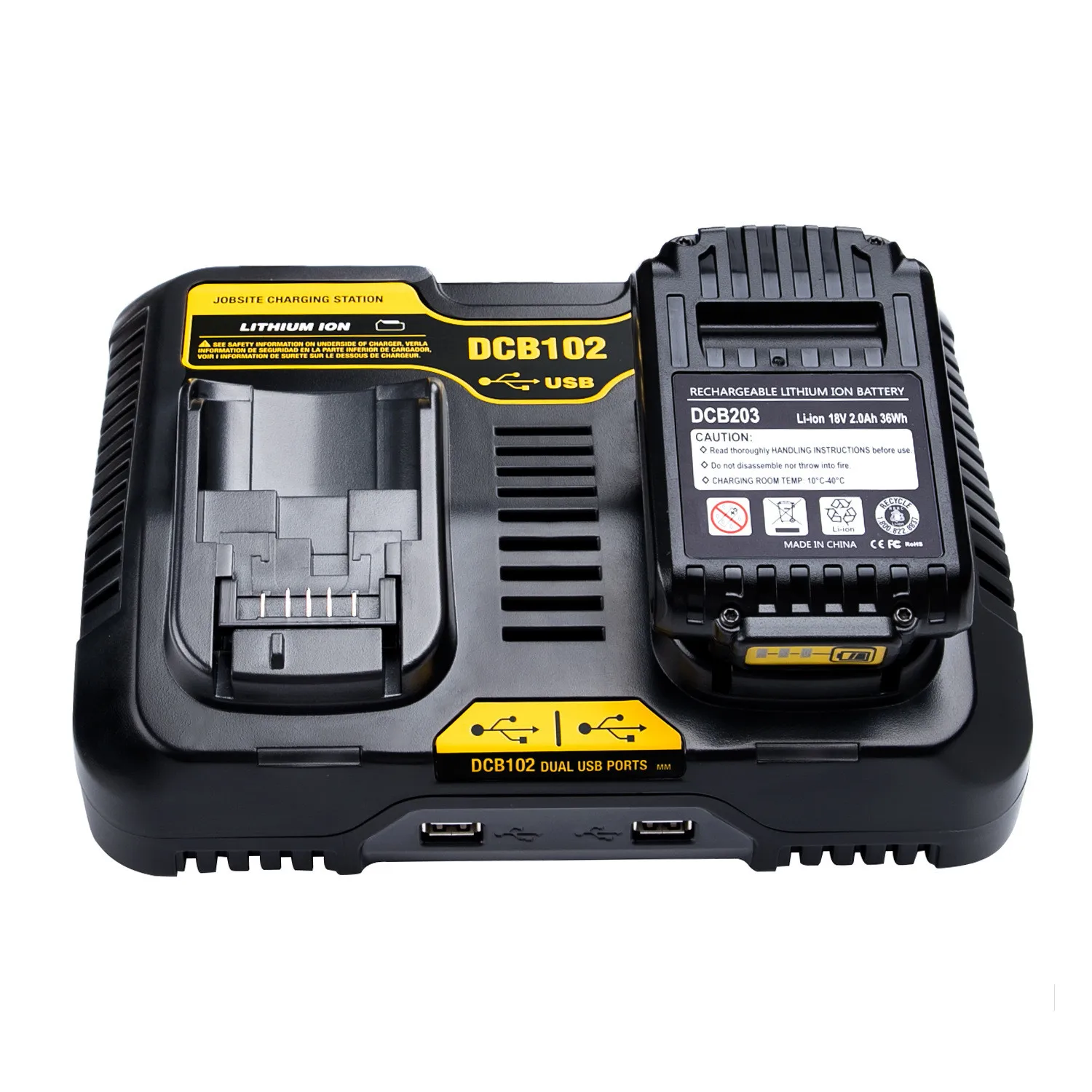 Double charging postion with Dual USB Port DCB102 Li-ion Battery charger For DeWalt 12V 14.4V 18V 20V DCB200 DCB201 fast