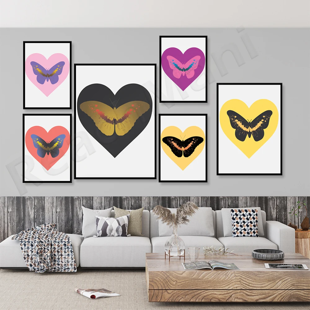 Damien Hirst prints, butterfly heart-shaped bright color prints, relax, aesthetics, art prints, posters, study decoration gifts