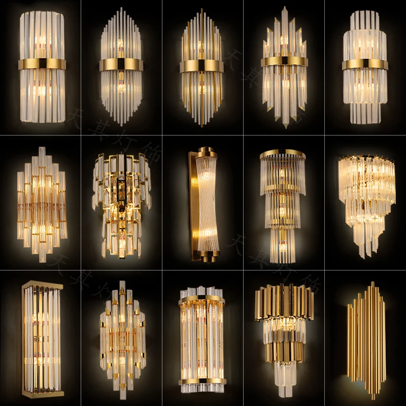 lampada de cristal led para corredor aconce postmodern dourado e prata luz de parede para quarto 01