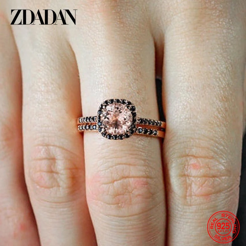 ZDADAN 925 Sterling Silver Rose Gold Topaz Rings For Women Fashion Charm Gift Wedding Jewelry