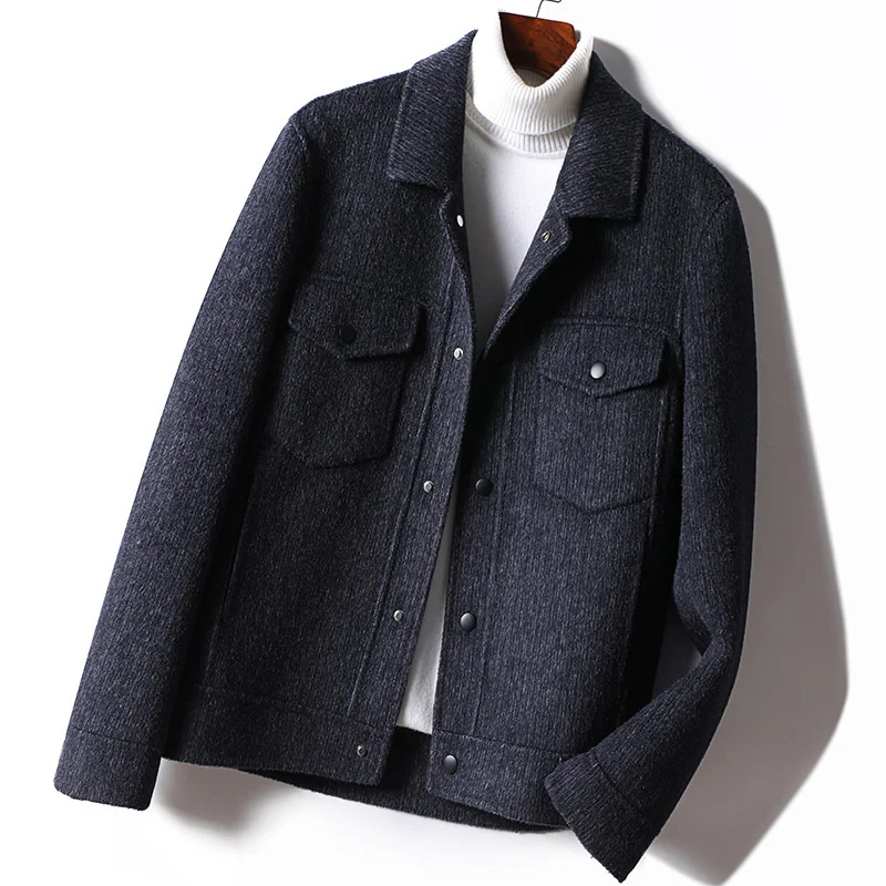 

Autumn 2022 Winter Mens New Vintage Jackets Casual Fashion Turn-Down Collar Single Breasted Male Solid Coat British Style