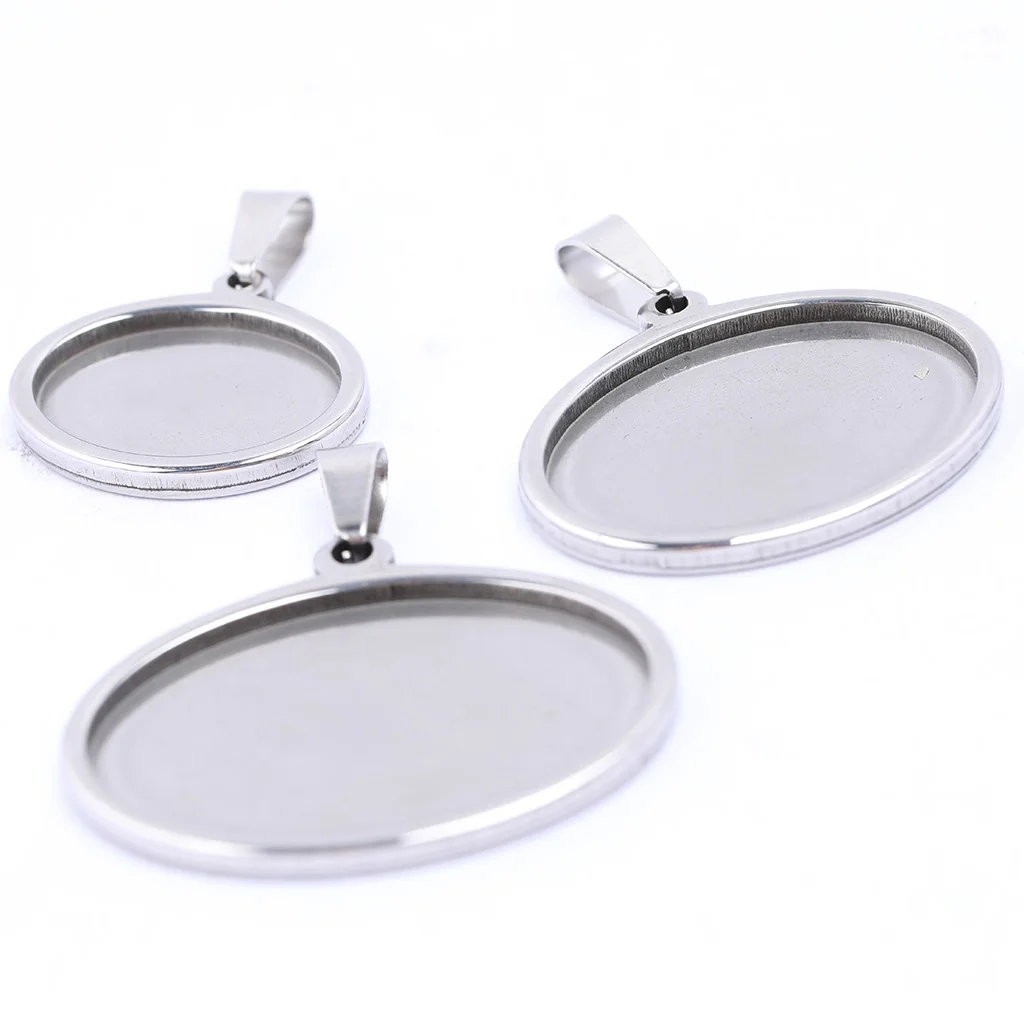 5pcs Stainless Steel Oval 13x18mm 18x25mm Oval Cabochon Pendant Base Setting Trays Diy Bezel Blanks For Jewelry Making