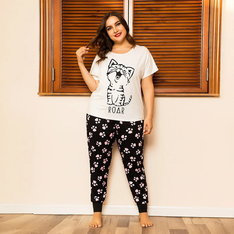 Pyjama en coton à manches courtes pour femmes, ensemble deux pièces, vêtements de nuit d\'été, pyjama de dessin animé mignon, vêtements d\'intérieur