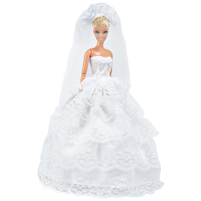 1 Set Doll Clothes Wedding Dress White 5 storey 5-tier Cake Wedding Skirt Ken Clothes Wedding Suit for Barbies Doll Accessories