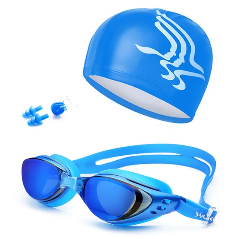Professional Swim Glasses Unisex Swimming Goggles Waterproof anti-fog UV Protection Surfing Swim Caps Earplugs Nose Clip Set