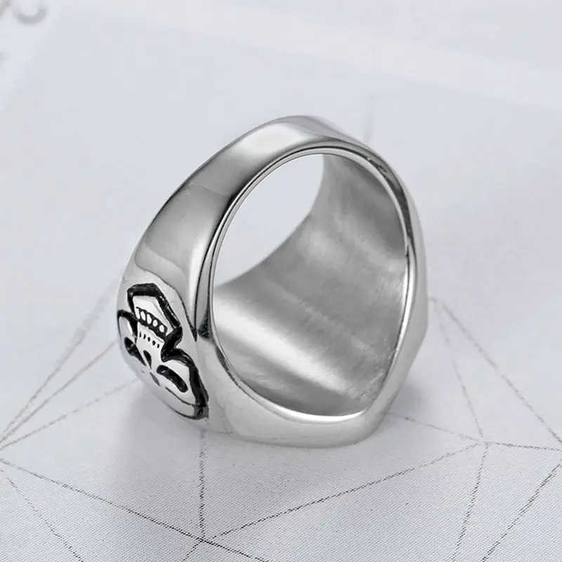 Punk Cool 316L Stainless Steel Silver Color Black Biker 1% er Skull Ring Men's Motorcycle Biker Band Party Rings