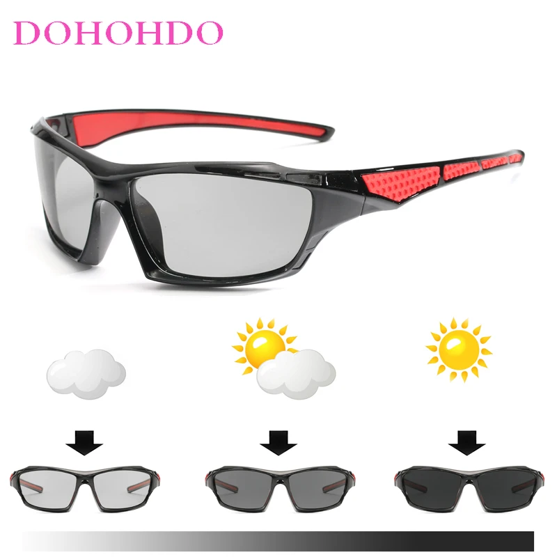 DOHOHDO New Driving Photochromic Sunglasses Men Polarized Chameleon Discoloration All Day Change Color Snow Light Gafas De Sol