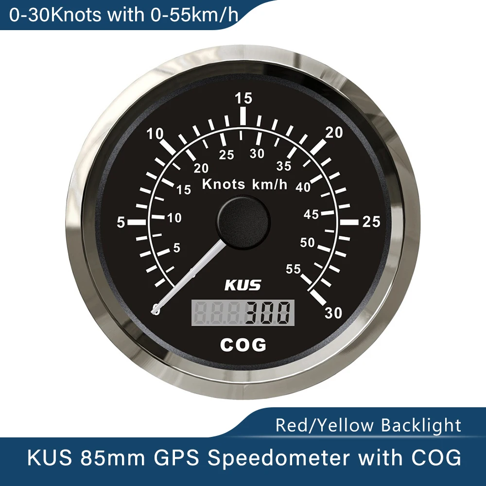 

KUS Universal GPS Speedometer Speed Gauge 0-15knots 30knots 60knots with Course for Boat Yachts 85mm with Red /Yellow Backlight