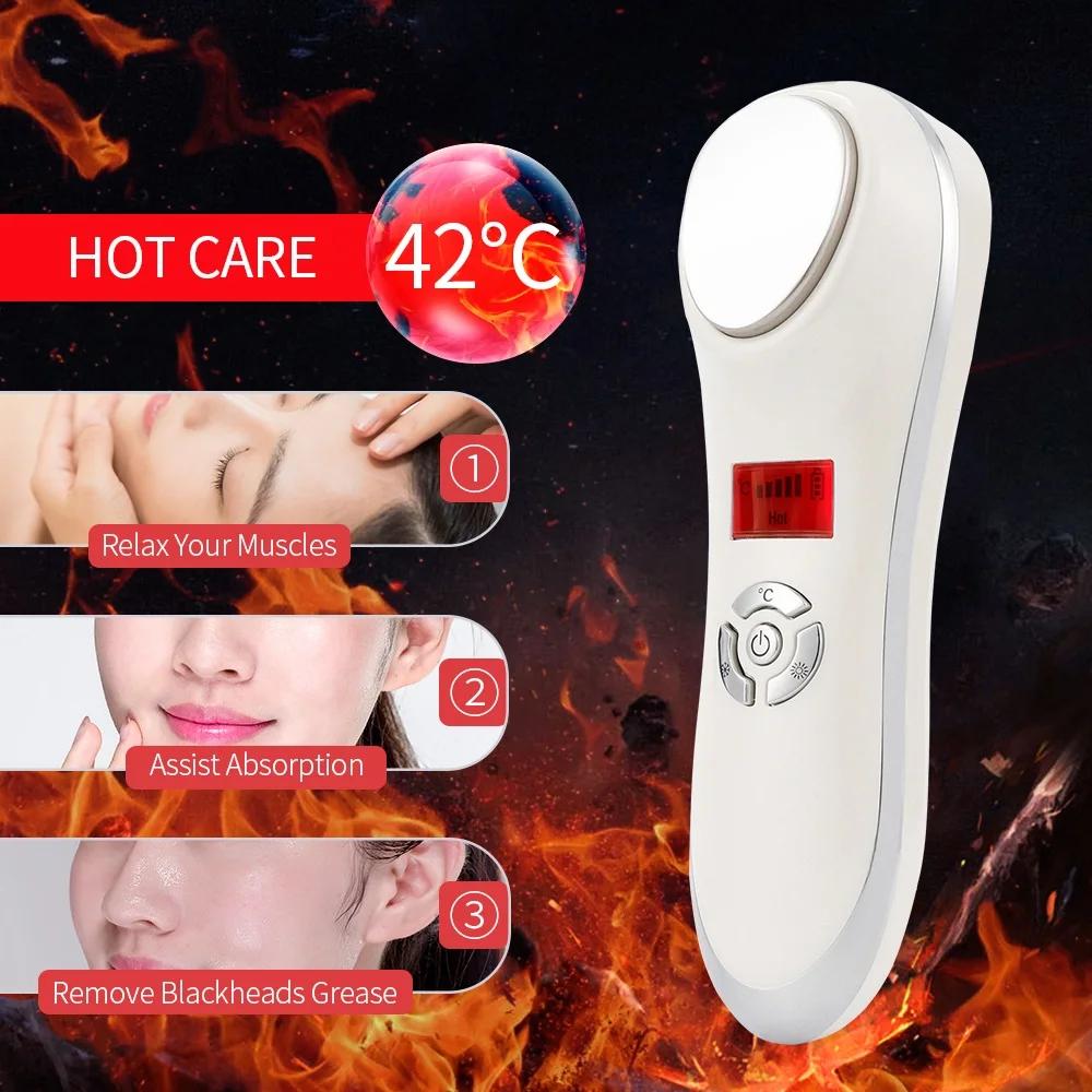 Portable Hot Cold Hammer Beauty Device Ultrasonic Cryotherapy Skin Lifting Tightening Vibration Massager Shrink Pores Anti Aging