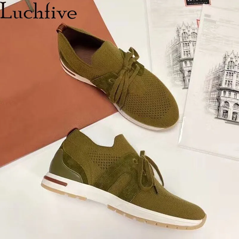 Autumn New Leisure Sneakers Woman Thick Bottom Knitted lace up Flat Casual Shoes  Outdoorv Ventilate Run Shoes Women