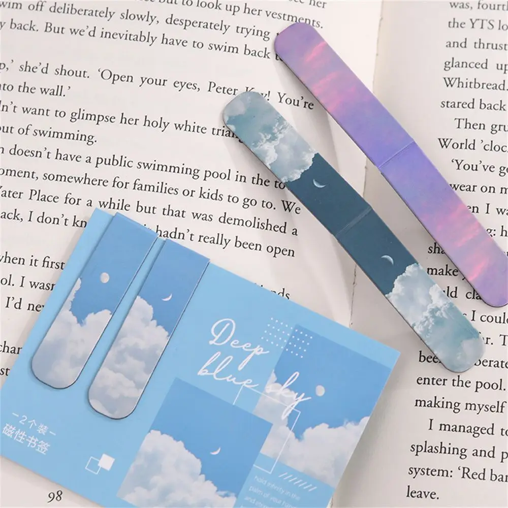 2pcs Reading Supplies Students Page Clip School Nature Scenery Book Mark Page Markers Magnet Magnetic Bookmarks