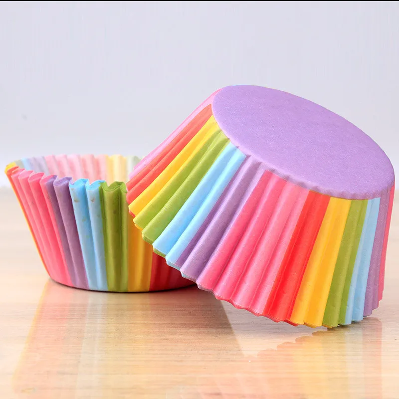 100pcs Cupcake Paper Cups Rainbow Liner Cupcake Muffin Cases Paper Cake Baking Molds Wedding Party Decorating Cupcake Cases