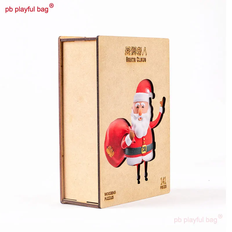 PB Playful Bag Wooden box Christmas creative gifts irregular puzzle Santa Claus Children's educational toys DIY decoration UG165