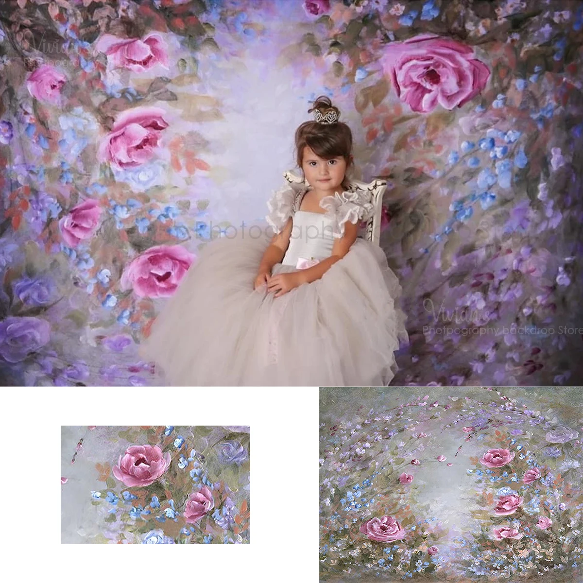 Floral Photography Backdrop Adult Kids Portrait Pink Rose Decoration Oil Painting Flower Banner Child Baby Photostudio Props