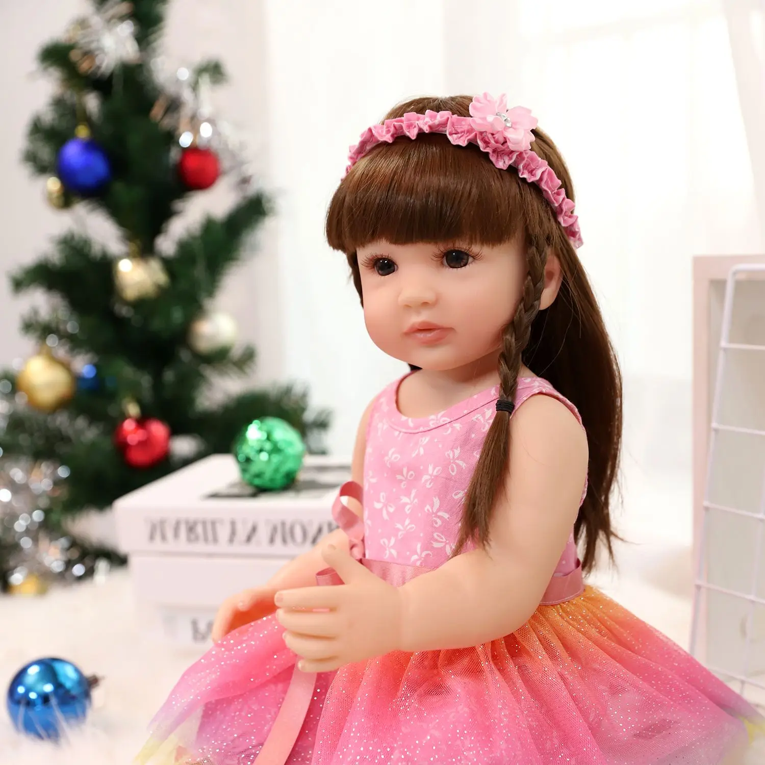 55 Cm Reborn Baby Dolls Handmade Full Body Silicone Wigs Cute Girl Toy Dolls For Girls Birthday Gift bonecas infantil meninas