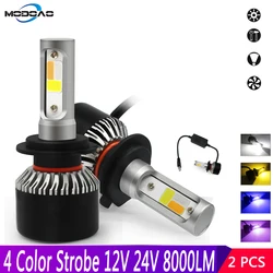 H7 H4 H1 H11 H3 HB3 HB4 H9 LED Headlight DC 12V 4Colors Flash Strobe RGB Headlamp Waterproof Fog Bulbs Car Light Replacement