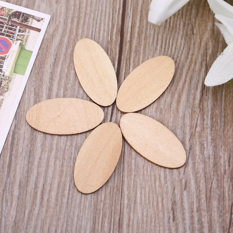 10/20/30pcs Oval Wooden Slices Chips Unfinished Cutout Name Tags DIY Scrapbooking Arts Crafts Projects Decoration