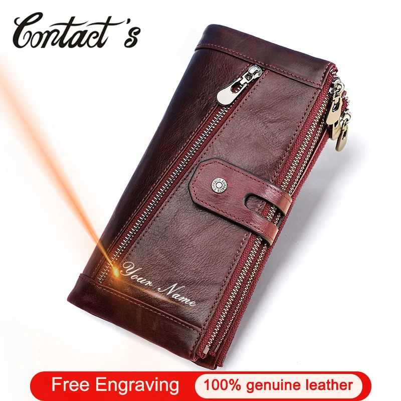 Contact's Women Wallet Female Clutch Genuine Leather Wallets for Ladies Long Purse Phone Pocket Zipper Coin Purses Card Holder