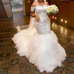 Mermaid Princess Wedding Dresses Off the Shoulder Beaded Lace Up Back Luxury Bridal Gowns