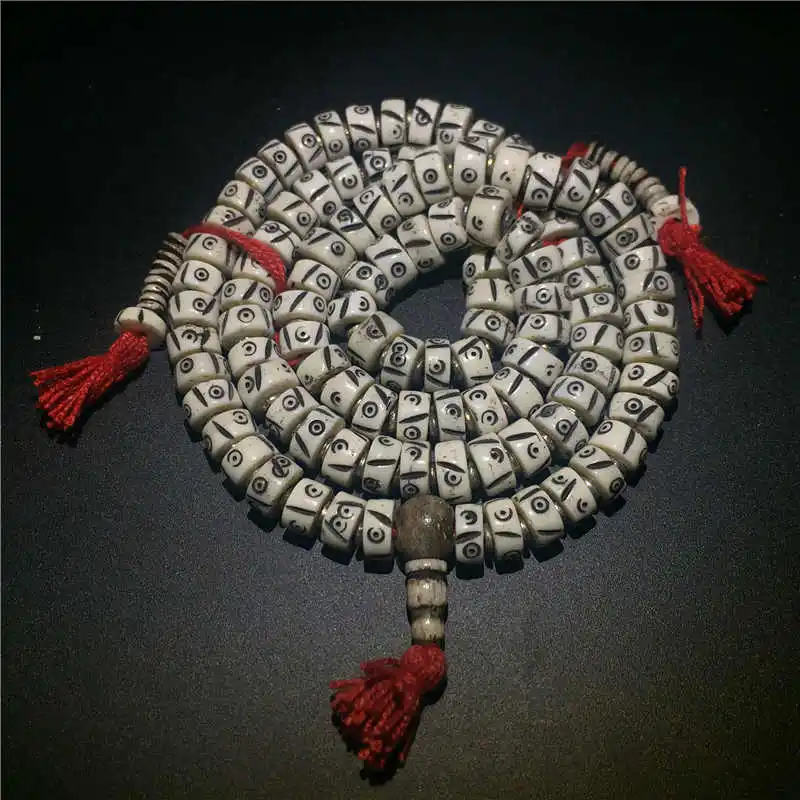 Tibet 108 Yak Bone Hand Carved Totem Sar Moon Prayer Beads Mala 10mm BRO978