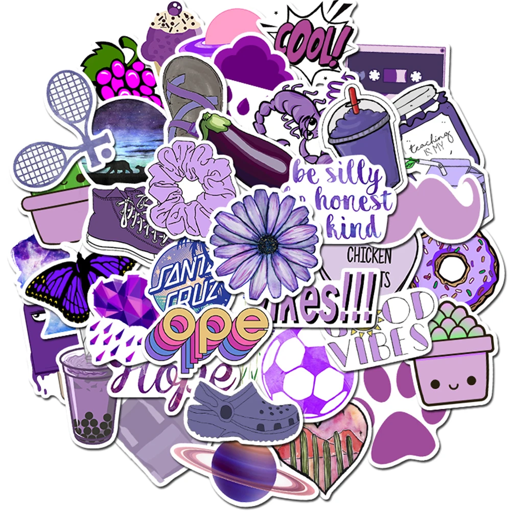 

50Pcs Cartoon Cute Purple VSCO Stickers Skateboard Suitcase Laptop Guitar Water bottle Decor PVC Waterproof Girl Stickers