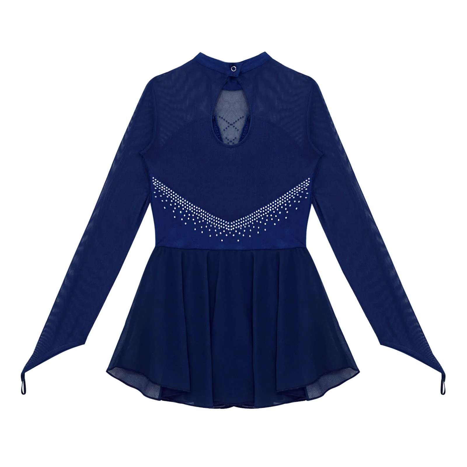 Robe de Patinage sur Glace à Manches sulfpour Fille, Justaucorps en Maille et Strass, Tenue de brevde Ballet