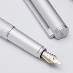 Hongdian H1 Metal Fountain Pen Aluminum Alloy Beautiful Silver-golden Nib EF/F 0.4/0.5mm Writing Ink Pen for Business Office