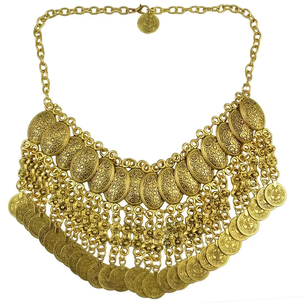 Gypsy Coin Tassel Necklaces for Women Vintage Silver Color Alloy Statement Collar Necklace Vintage Turkish Indian Jewelry Gift