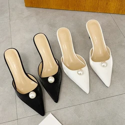 2021 Summer New Fashion Stiletto Sandals Closed Toe Slimming and Simple High Heel Semi-Slipper Women's Shoes