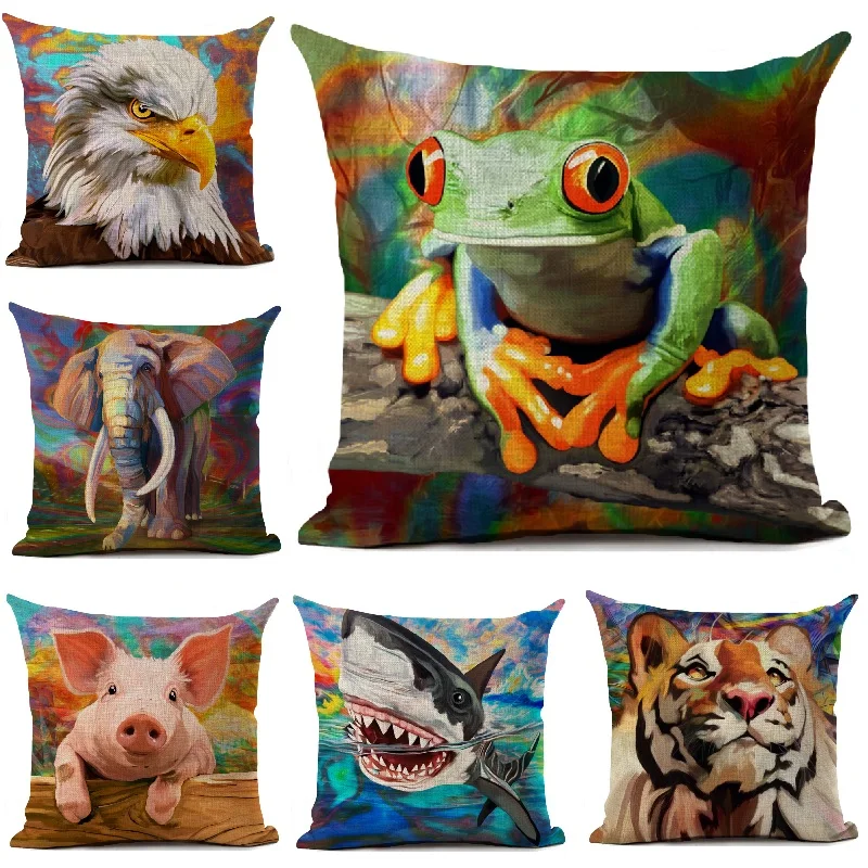 Animals Style Cushion Cover Amphibia Frog Printed Eagle Pig Elephant Living Room Sofa Decor Throw Pillows Home Decoration Pillow