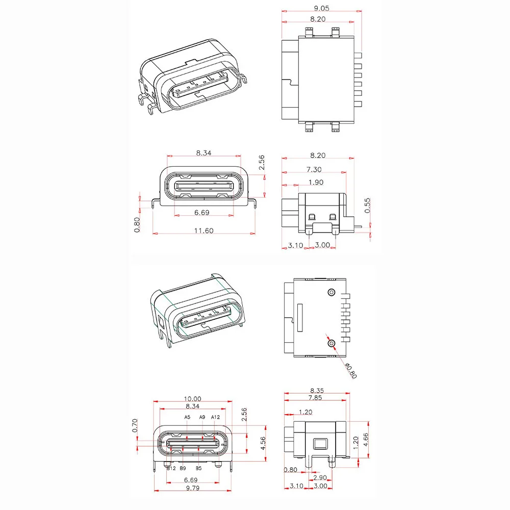 5-20 pz USB tipo C 3.1 femmina Jack Dock 6pin pannello in linea presa USB impermeabile Jack porta connettore di ricarica alimentazione fai da te