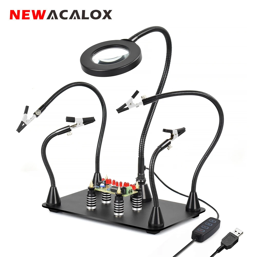 NEWACALOX Magnetic PCB Circuit Board Holder Flexible Arm Soldering Third Hand Welding Station Soldering Iron Stand Repair Tools