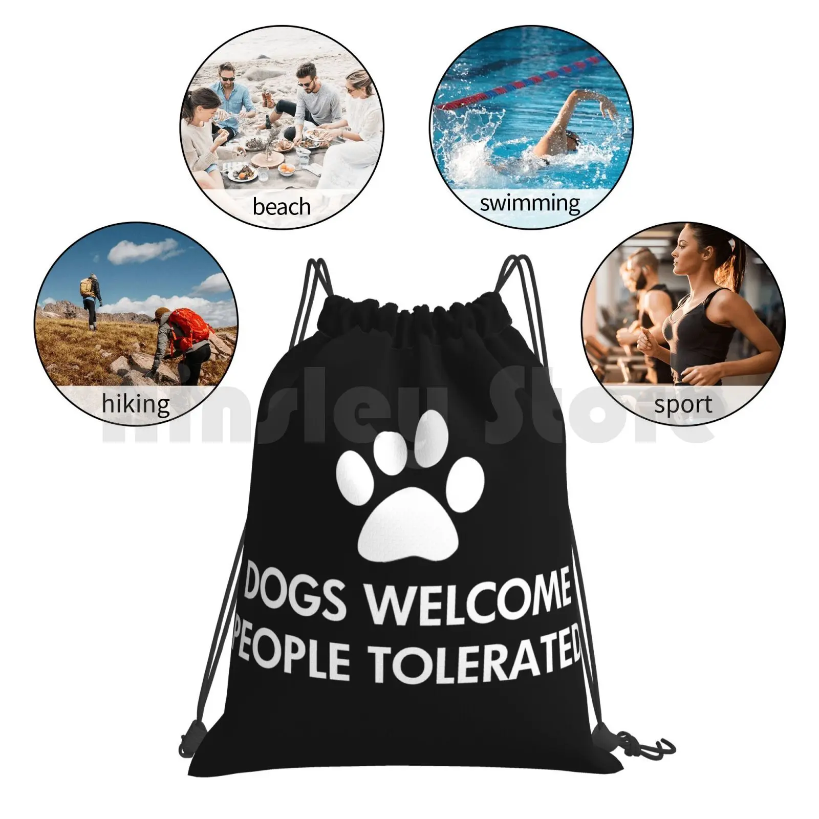 Perros Bienvenido a las personas toleradas dicho mochila bolsa con cordón montar escalada bolsa de gimnasio amante de los perros amante de los animales perro Humor