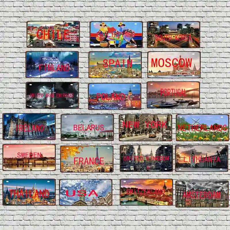 

France Poland Thailand Tin Plate Travel Souvenir Poster Vintage Metal Sign For Wall Art Shop Bar Home Decor 30X15CM DC-0