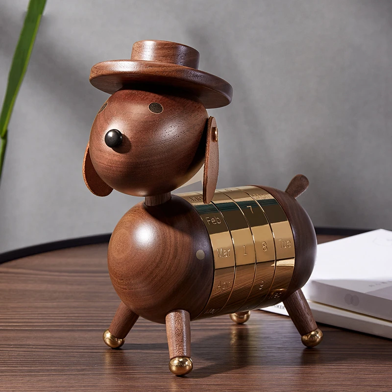 Creative Gift European Style Wooden Crafts Desktop Decoration Ornament Dog Calendar Manual Adjustable Calendar SZ-DO21011103