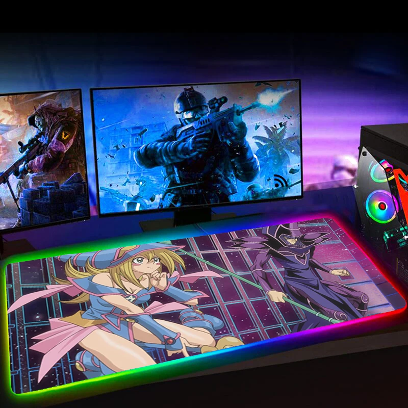 Tapis De Souris RGB YuGiOh Dark Magician Girl Mousepad Anime Gaming Mausepad Computer Mat Mause Pad Keyboards Mat LED Mausepad