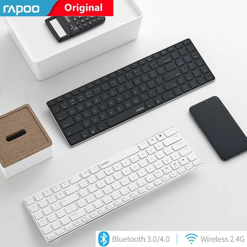 

New Rapoo E9300 Bluetooth/RT 2.4G Multi-Media 4.9mm Ultra-Slim Wireless Keyboard for Laptops Desktops PC with 3 Devices Connect