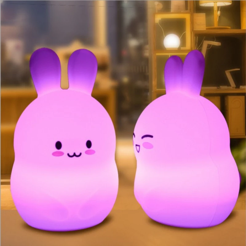 2022 New LED Night Light Colorful Children\'s Night Light Cute Rabbit Pat Light USB Silicone Night Light 2.4G RF Remote Control