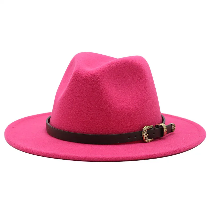 Autumn winter men's and women's fedora hats British 60cm jazz hat woolen hat big brim hat fashion wild flat brim hat wholesale