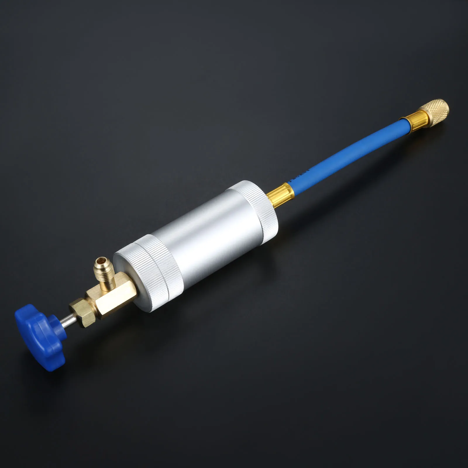 A/C Oil Dye Injector Low R12 R22 Quick Coupler Adapter Kit Injection Hand Turn Pump Oiler A/C Oil Injector 1/4