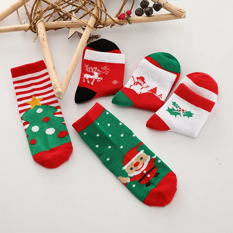 5 Pairs Children Socks Cotton High Quality Red Christmas Boy Socks Girls Socks 1-15 Years Kids Socks