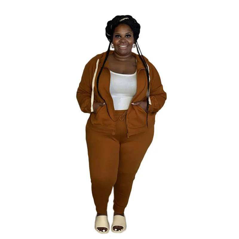 L-4XL Plus Size Sets Winter Long Sleeve 2 Two Piece Women Outfit Sport Hoodies Pants Suits Solid Color Wholesale Dropshipping