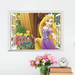 3D Vivid Cartoon Princess Flower Window Wall Stickers For Livingroom girls bedroom Kids Room Home Decoration Wall Decals