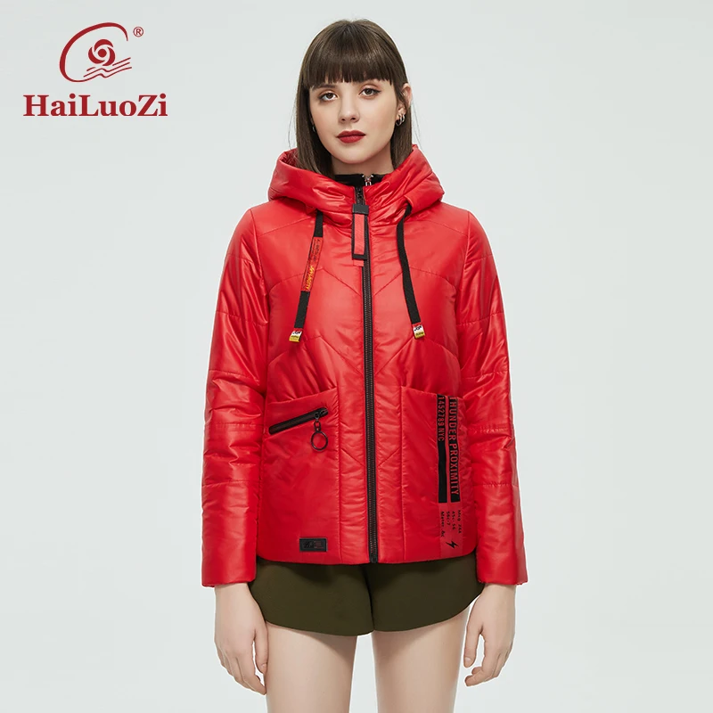 HaiLuoZi 2022 Women's Spring Jacket Casual Short Fashion Parka Thin Cotton Hooded Unusual Design Sport Classic Coat Women 39