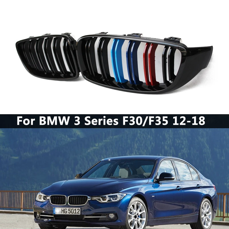 

2Pcs Gloss Black/M Style Front Kidney Racing Grilles For BMW 3-Series F30 F31 F35 2012-2018 Car Accessories