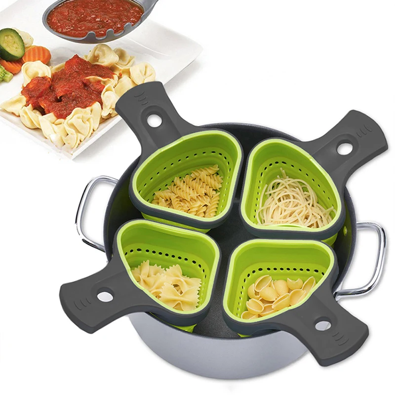 4 Pcs/set Foldable Silicone Colander Strainers Kitchen Strainer Spaghetti Net Cooker Basket Colander Kitchen Backing Tools