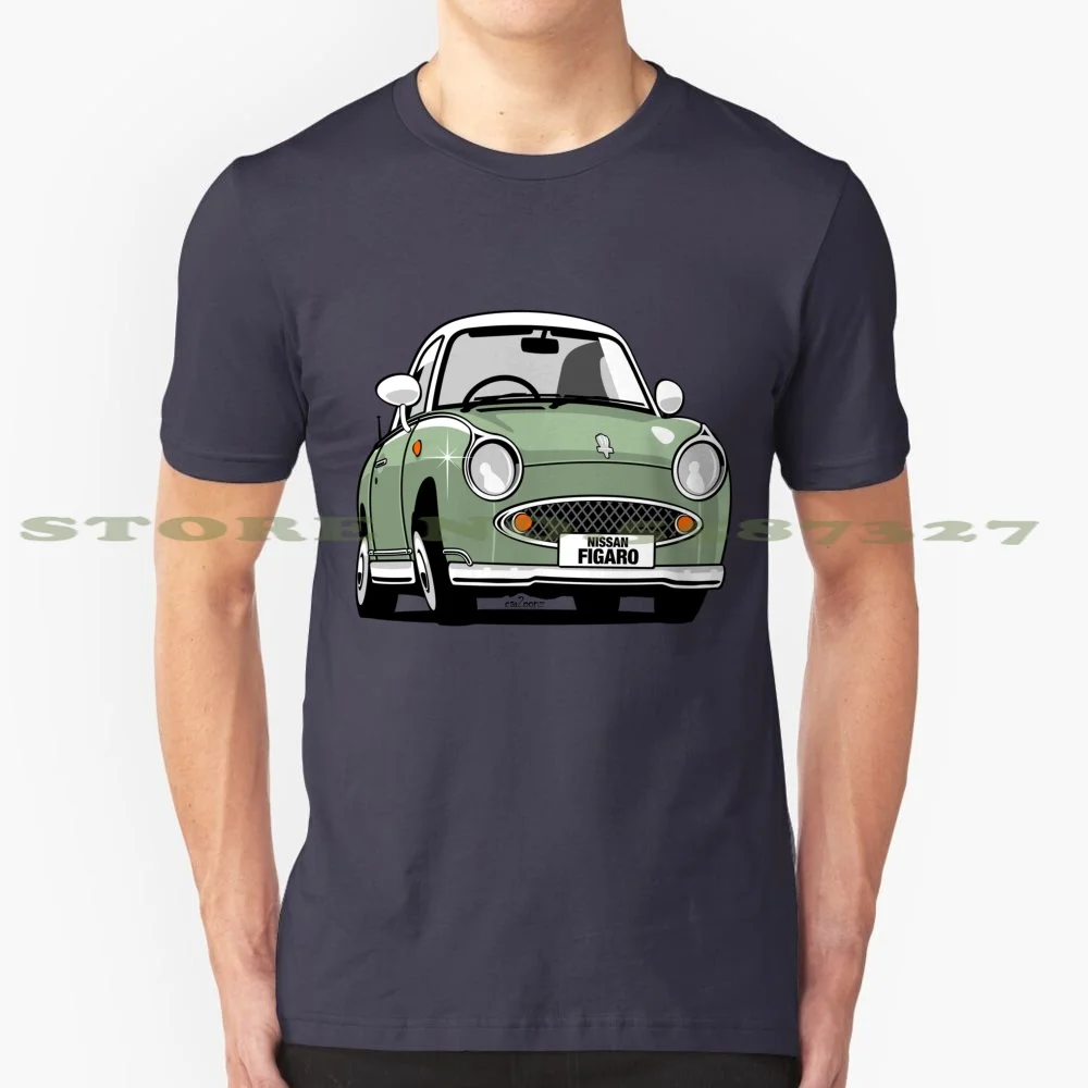 Figaro Caricature-Emerald Green Black White Tshirt For Men Women Figaro Datsun Retro Classic Convertible